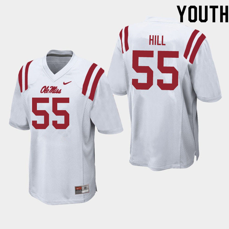 KD Hill Ole Miss Rebels NCAA Youth White #55 Stitched Limited College Football Jersey MRT8858IP